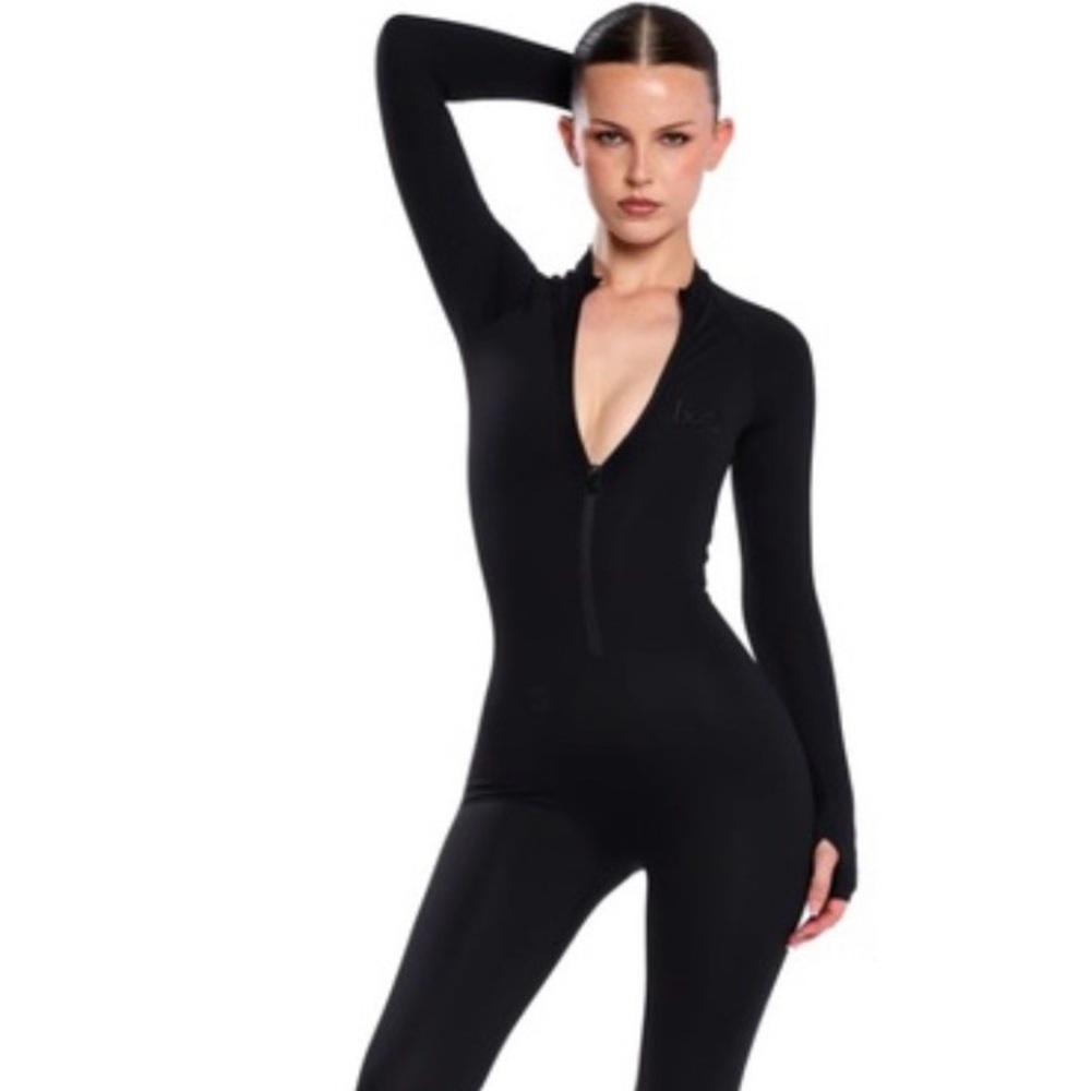 Black Long-Sleeve Zip-Front Bodysuit